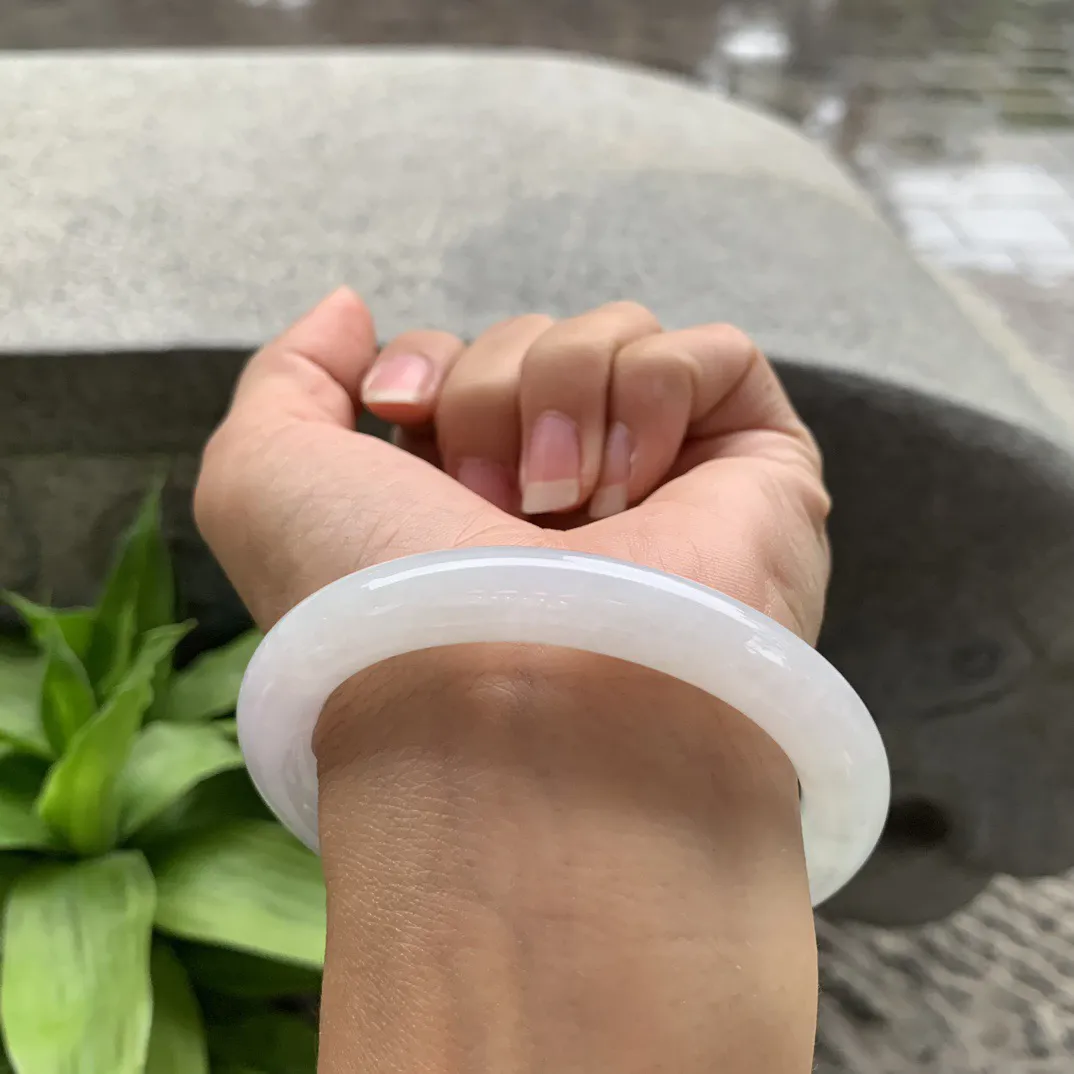 圈口56.8-9.2 【冰白圆条手镯】圆条56 57可戴