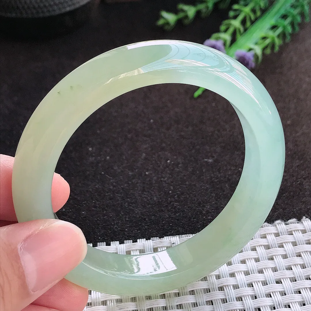 自然光54.5/11.8/8.8老坑冰胶果冻冰黄翡手镯宽边翡翠玉镯美人镯