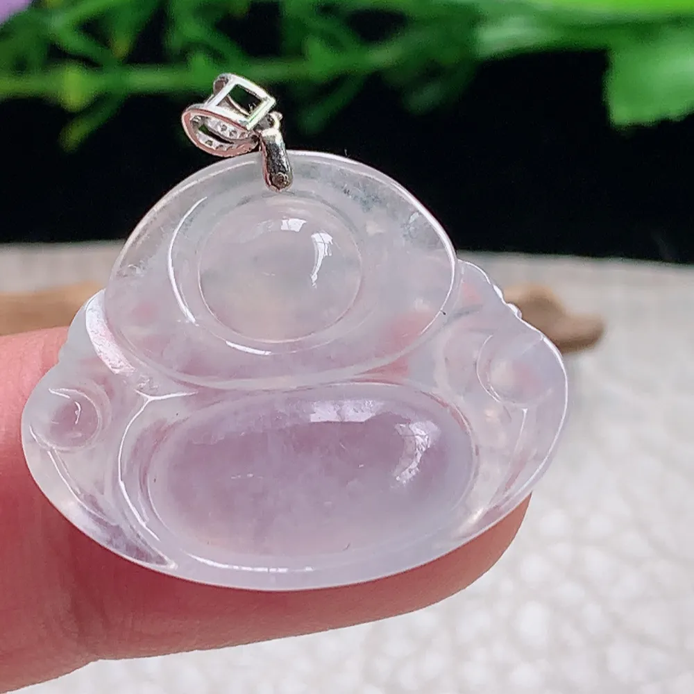 axm自然光24*28*5.7天然缅甸翡翠冰种弥勒佛 佛公玉吊坠 玉挂件