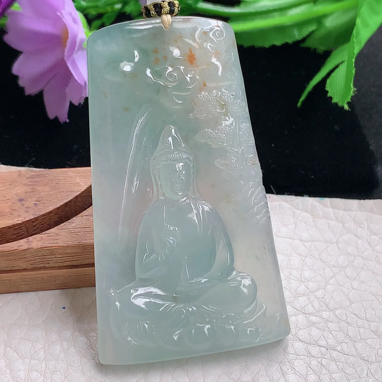 yl自然光65*48*6.3特色天然缅甸翡翠祥云瑞兆素面观音 玉观音玉吊坠 玉挂件