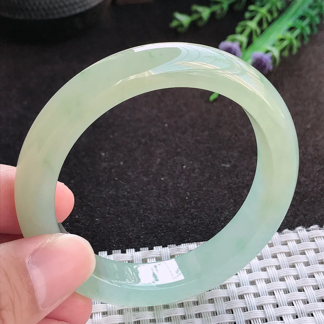 自然光54.5/11.8/8.8老坑冰胶果冻冰黄翡手镯宽边翡翠玉镯美人镯