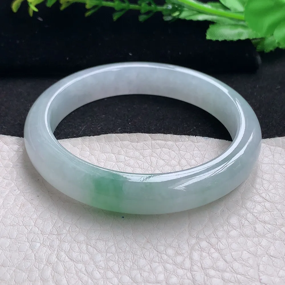 ll自然光57.5*11*7.8平安镯 天然缅甸翡翠a货飘冰飘花秀气宽边玉镯子 玉手环