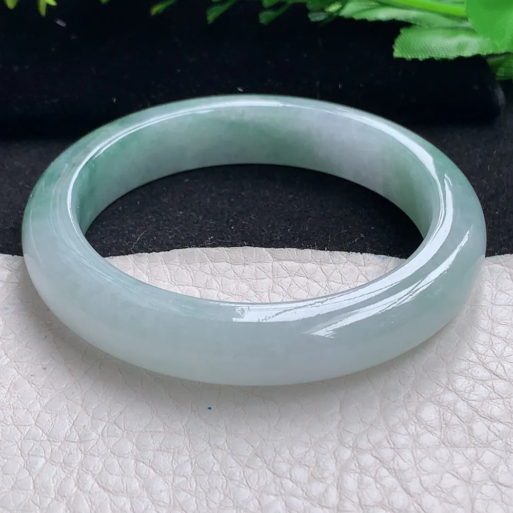 ll自然光55.5*11.7*8.5平安镯 天然缅甸翡翠a货冰飘花宽边玉镯子 玉手环