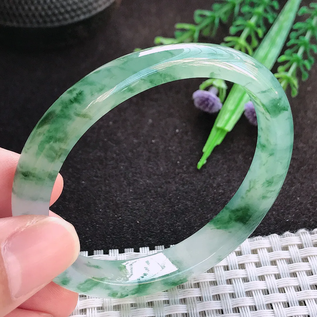 自然光55.5/49.8/10/6.8老坑冰种果冻胶冰飘花贵妃手镯翡翠玉镯美人镯