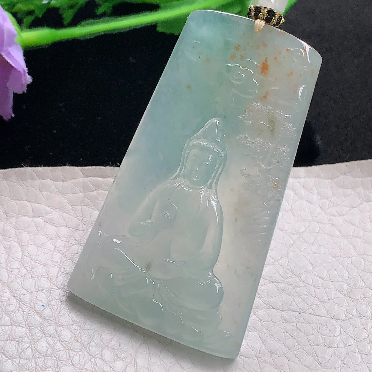 yl自然光65*48*6.3特色天然缅甸翡翠祥云瑞兆素面观音 玉观音玉吊坠 玉挂件