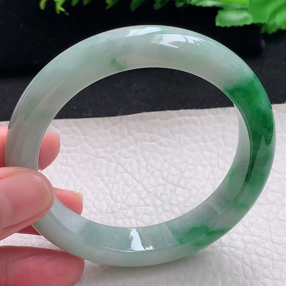 ll自然光59*12.8*9平安镯 天然缅甸翡翠a货辣绿大气宽边玉镯子 玉手环