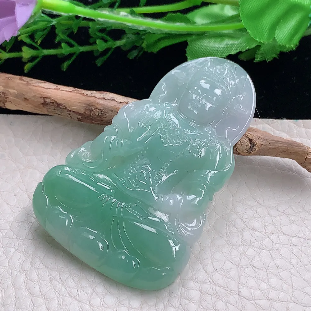 lz自然光68.8*43*6.5天然缅甸翡翠冰晴度母 玉观音玉吊坠 玉挂件