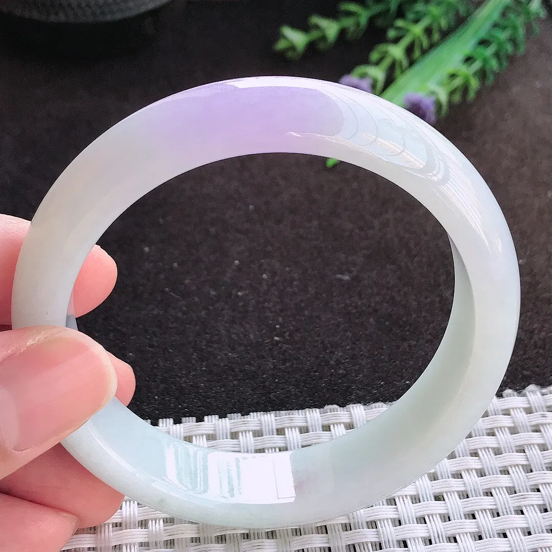自然光58.5/14.6/8.2老坑精美冰润紫罗兰手镯宽边翡翠玉镯美人镯