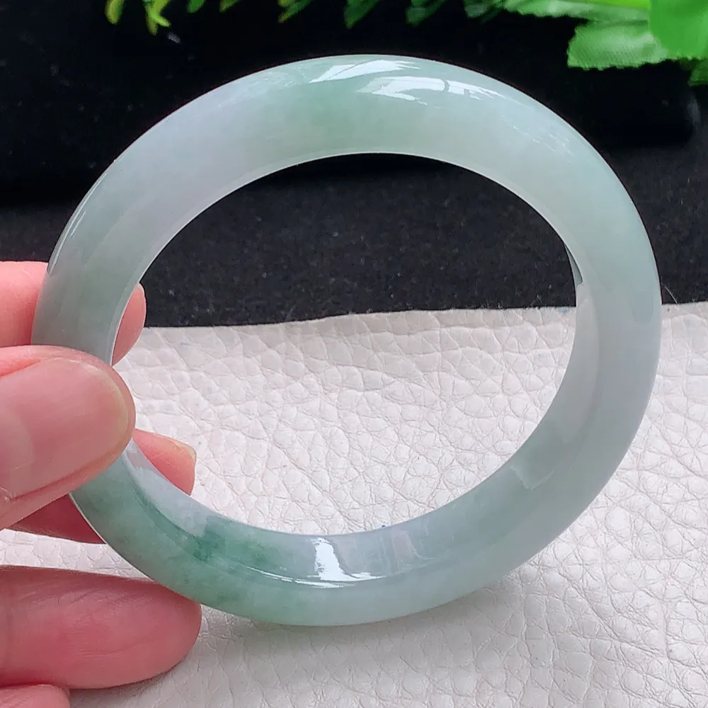 ll自然光55.5*11.7*8.5平安镯 天然缅甸翡翠a货冰飘花宽边玉镯子 玉手环