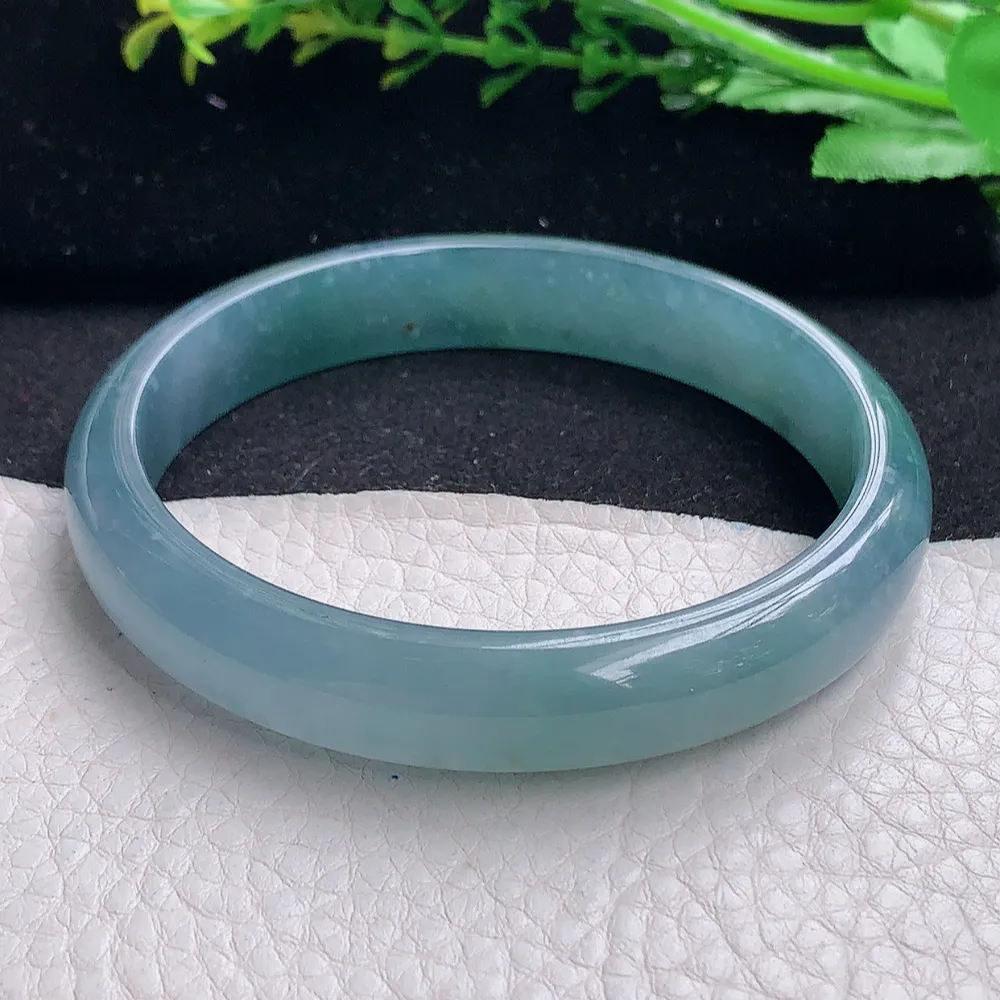 ll大圈口61*11.5*6.3平安镯 天然翡翠a货蓝水宽边玉镯子 玉手环