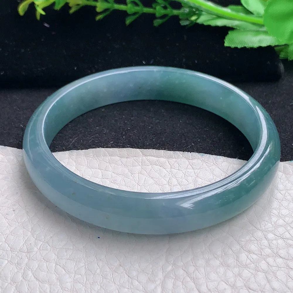 ll大圈口61*11.5*6.3平安镯 天然翡翠a货蓝水宽边玉镯子 玉手环