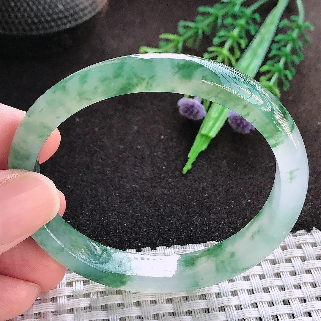 自然光55.5/49.8/10/6.8老坑冰种果冻胶冰飘花贵妃手镯翡翠玉镯美人镯