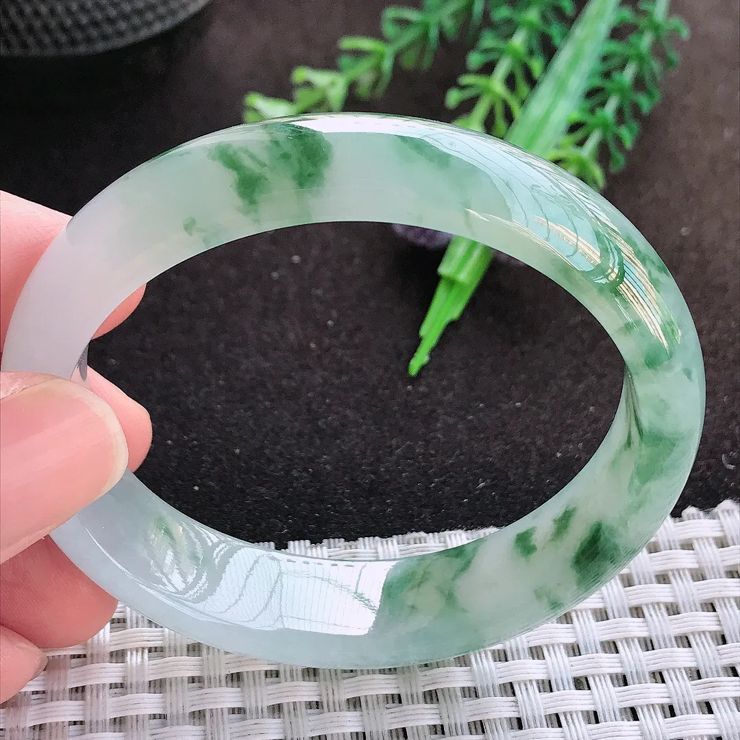 自然光54/47.8/14/7.2老坑冰透果冻胶冰飘花贵妃手镯翡翠玉镯美人镯