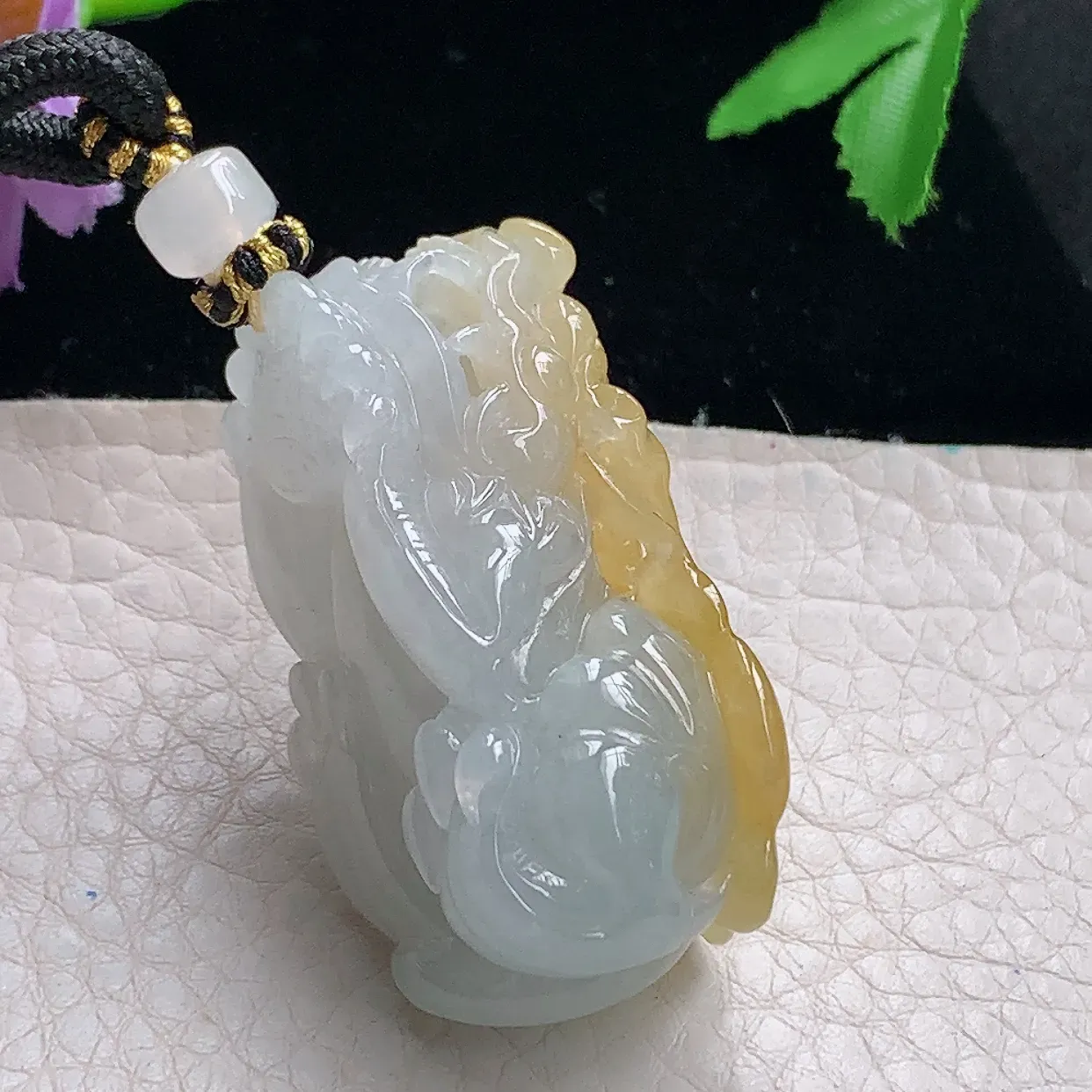 yl自然光43*25*19天然缅甸翡翠冰双彩招财貔貅 玉皮休玉吊坠 玉挂件口含金珠能动