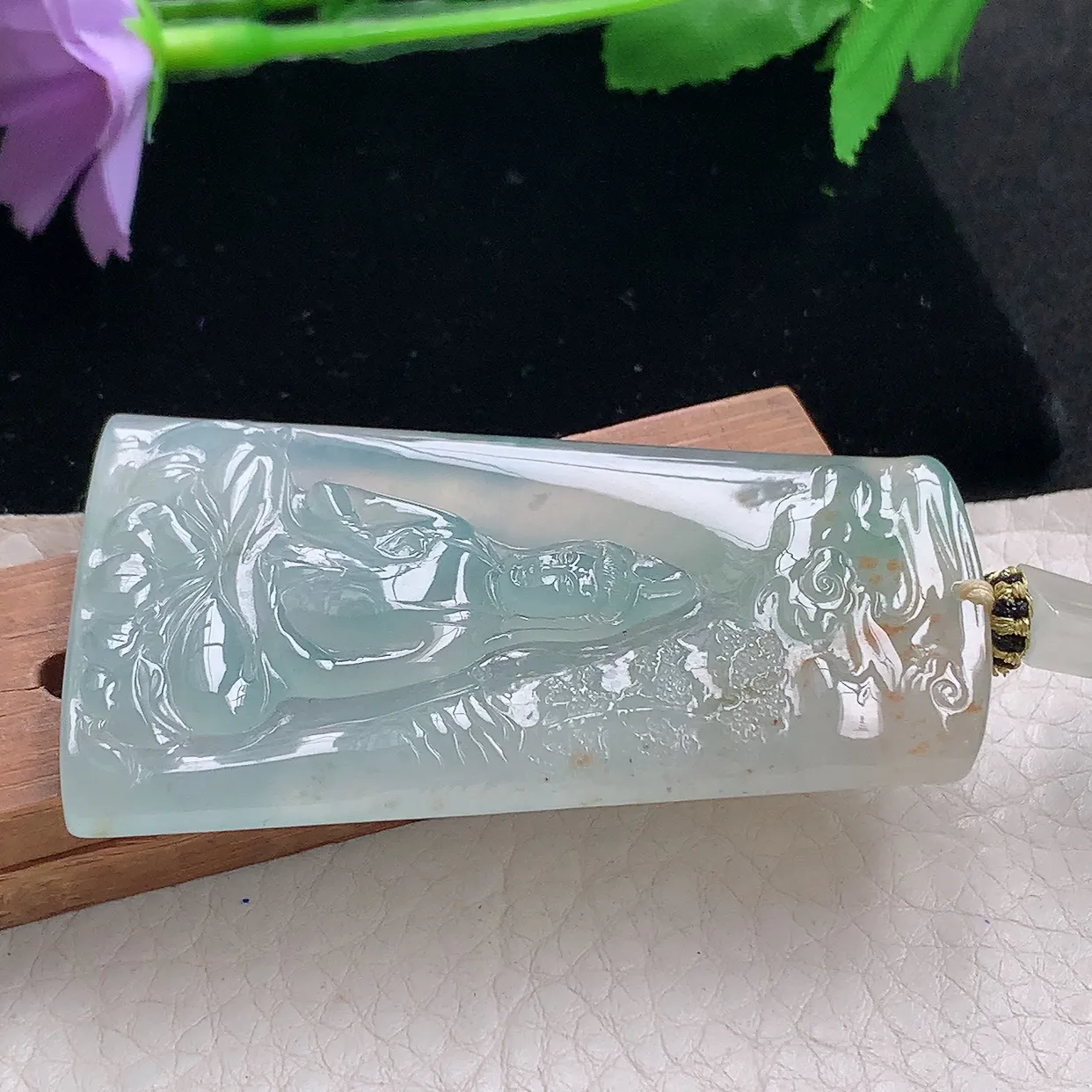 yl自然光65*48*6.3特色天然缅甸翡翠祥云瑞兆素面观音 玉观音玉吊坠 玉挂件