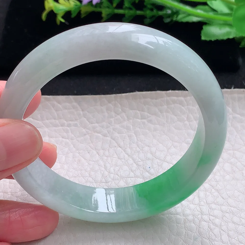 ll自然光58*14.2*8平安镯 天然缅甸翡翠a货飘阳绿宽边玉镯子 玉手环