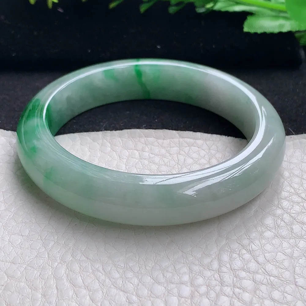 ll自然光56*12.5*8.5平安镯 天然缅甸翡翠a货辣绿宽边玉镯子 玉手环