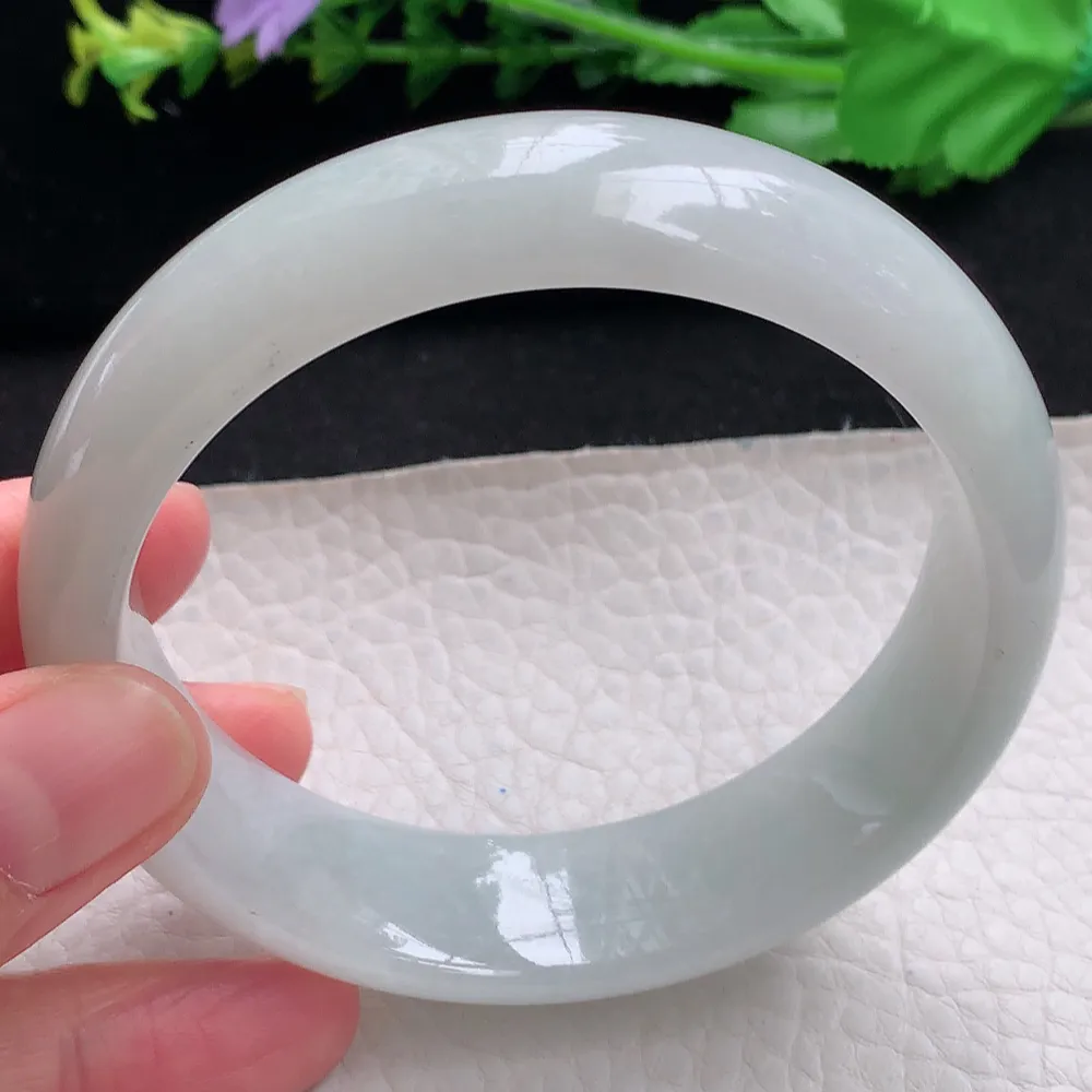 ll大圈口63*17.5*8.2轮胎镯 天然缅甸翡翠a货白月光大气宽边玉镯子 玉手环