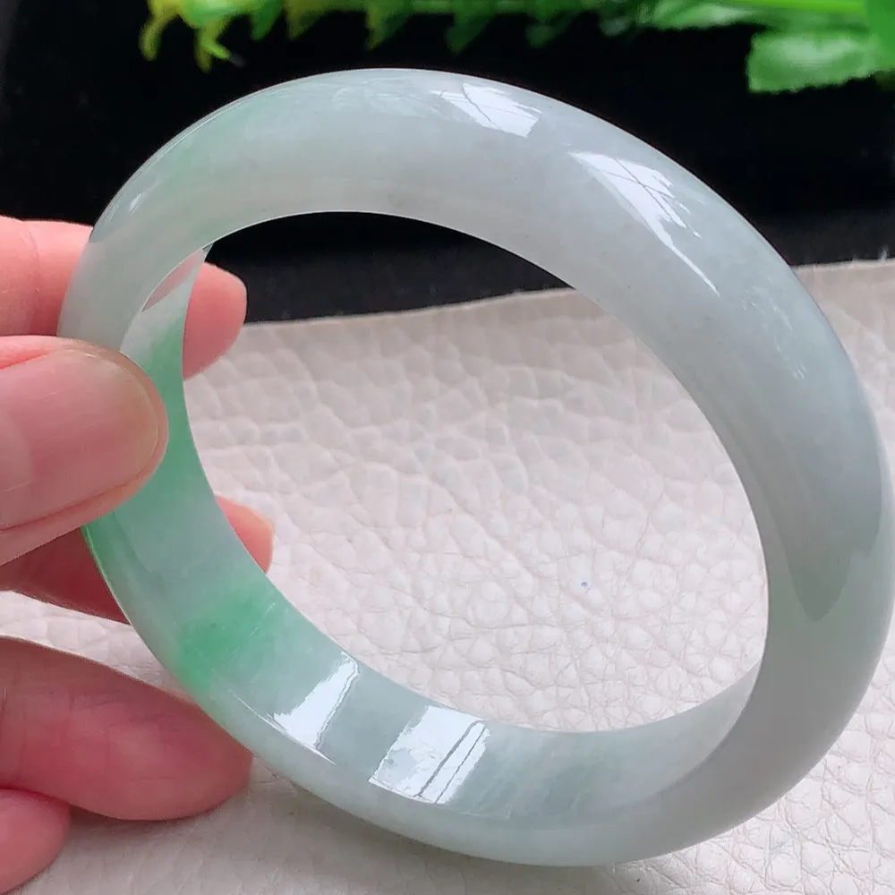 ll自然光58*14.2*8平安镯 天然缅甸翡翠a货飘阳绿宽边玉镯子 玉手环