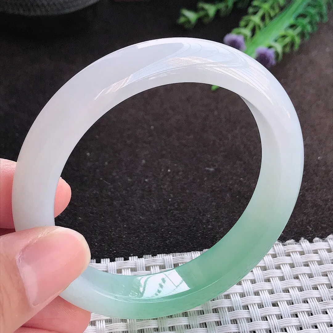 自然光57.5/12.3/8.7老坑冰胶果冻半山半水手镯宽边翡翠玉镯美人镯