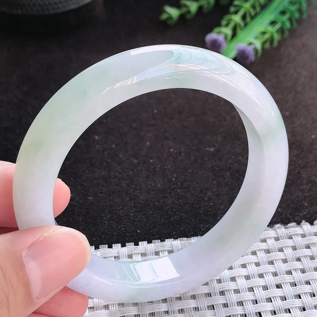 自然光55.5/12/8.6老坑秀气冰润飘花手镯宽边翡翠玉镯美人镯
