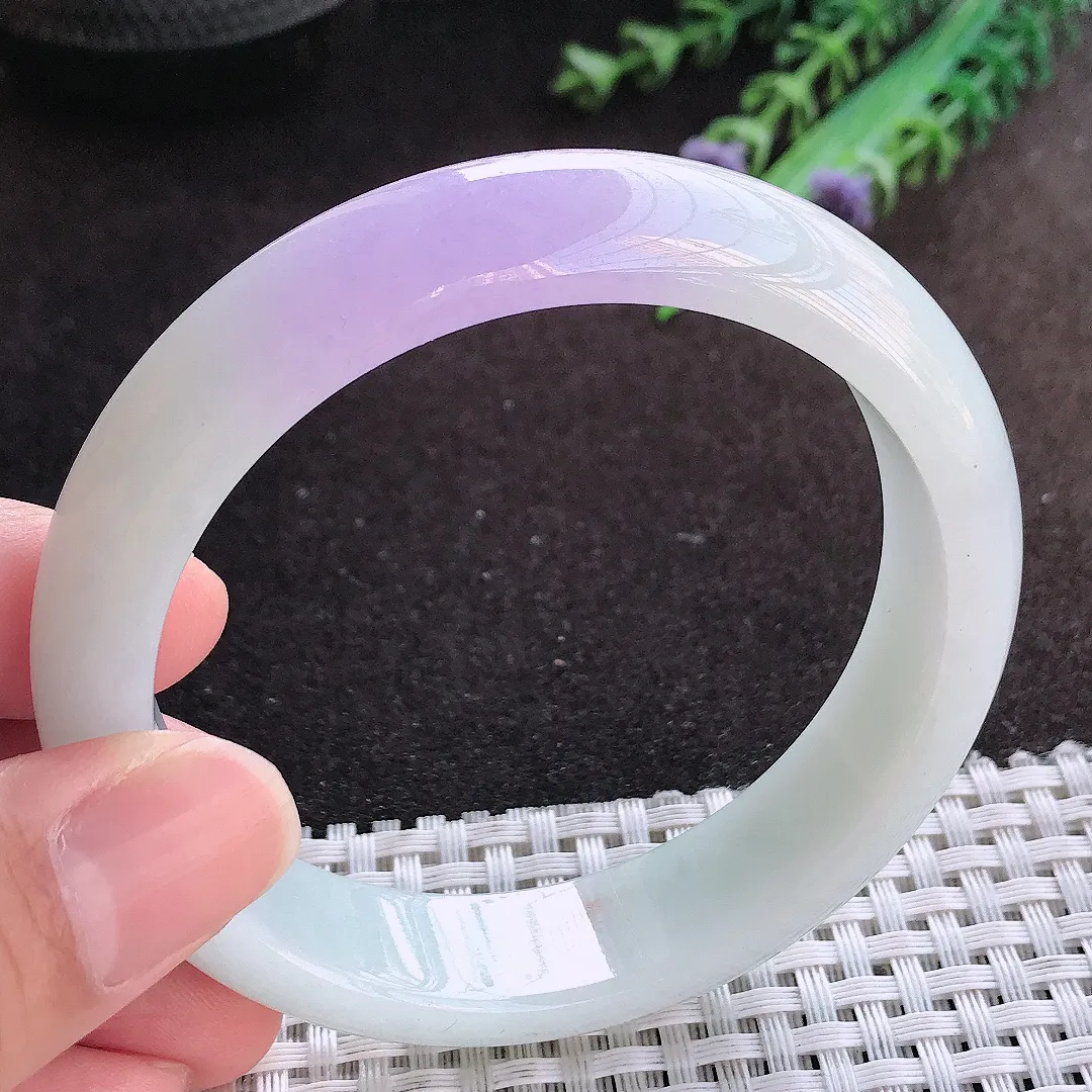 自然光58.5/14.6/8.2老坑精美冰润紫罗兰手镯宽边翡翠玉镯美人镯