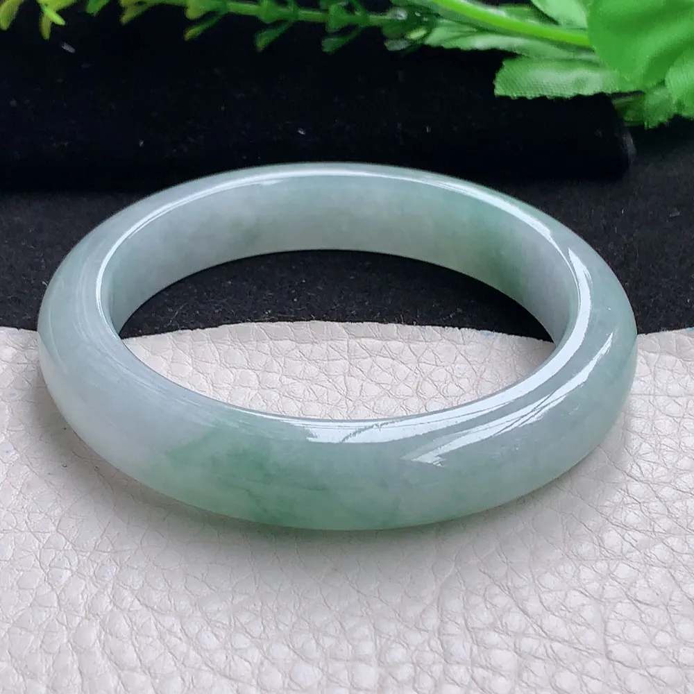 ll自然光55.5*11.7*8.5平安镯 天然缅甸翡翠a货冰飘花宽边玉镯子 玉手环