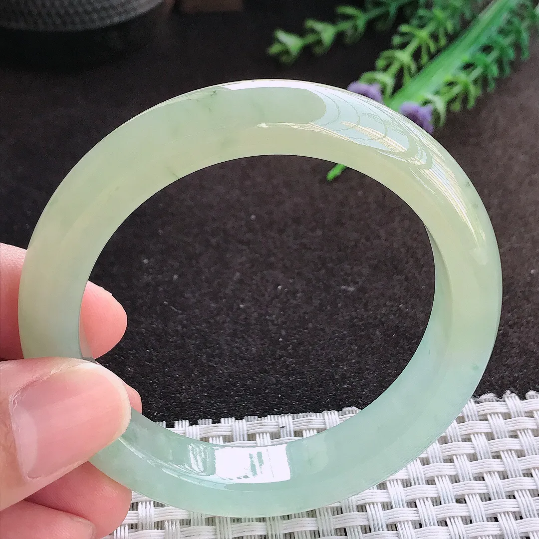 自然光54.5/11.8/8.8老坑冰胶果冻冰黄翡手镯宽边翡翠玉镯美人镯