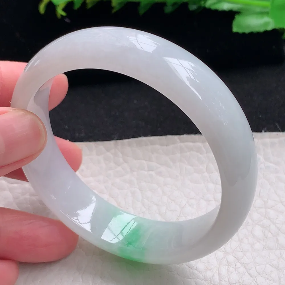 ll自然光55.5*15.2*7.5轮胎镯 天然缅甸翡翠a货黄加绿宽边玉镯子 玉手环