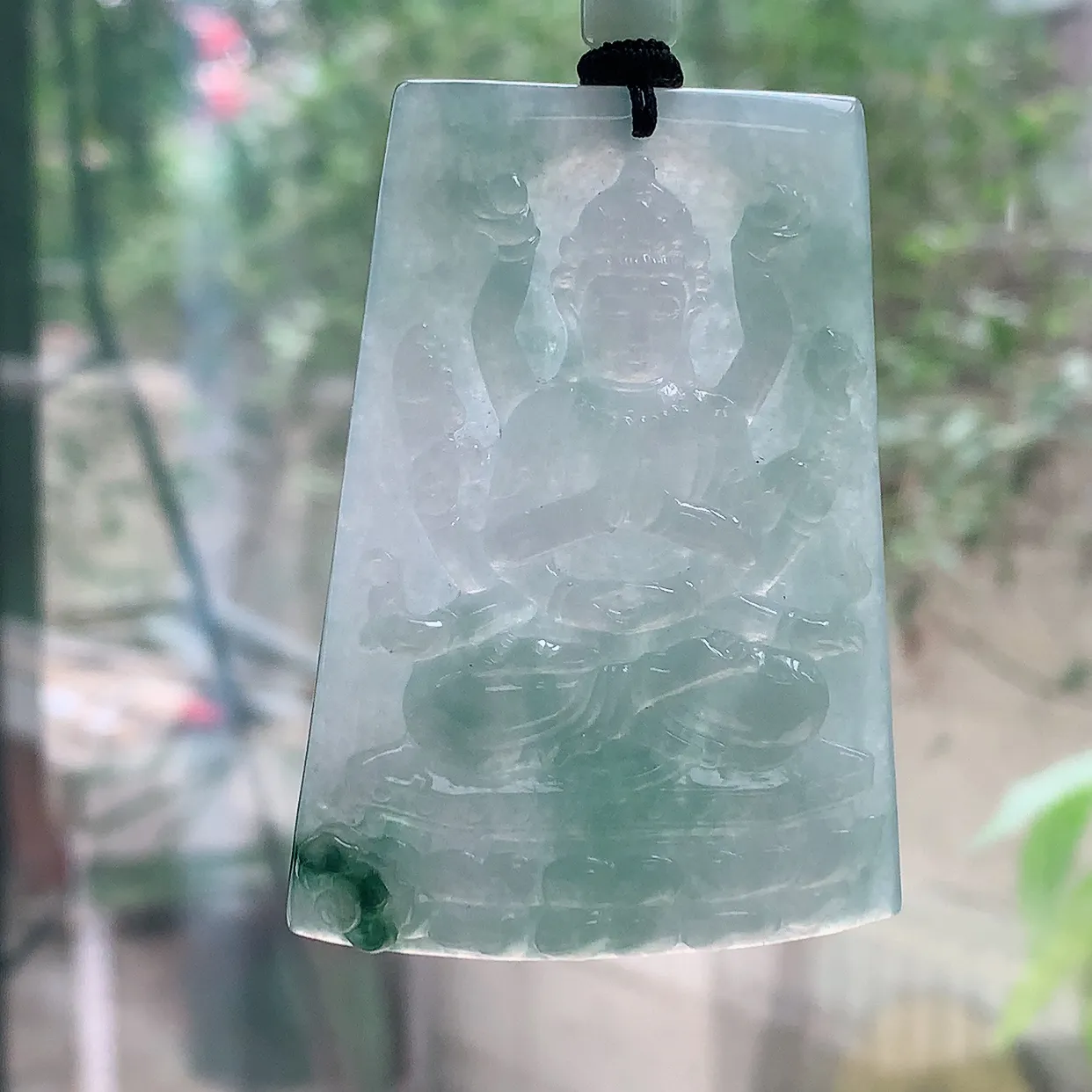 yl自然光65*48*6.3天然缅甸翡翠冰飘花千手观音 玉观音玉吊坠 玉挂件