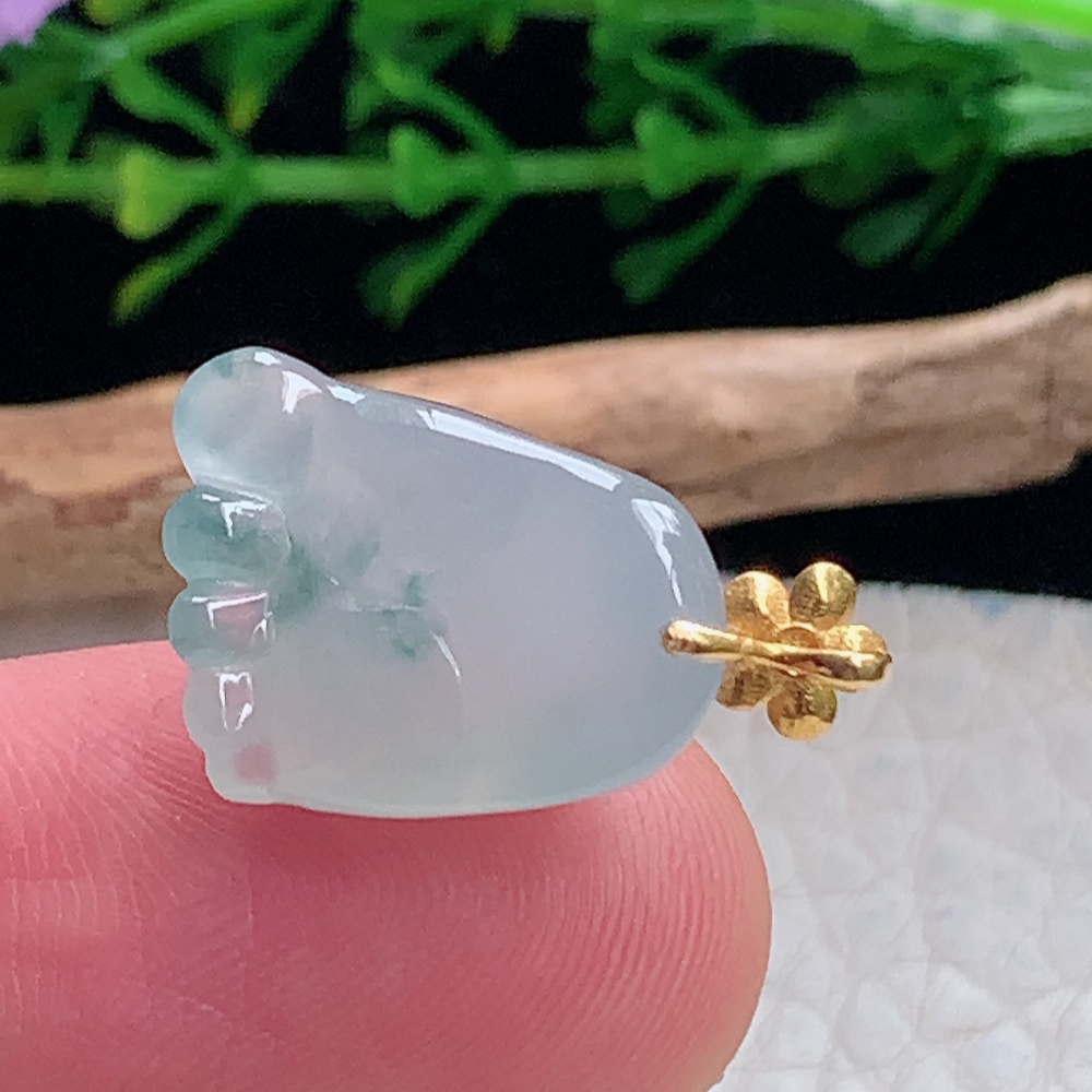 axm自然光16*13.3*9.2天然缅甸翡翠冰飘花知足常乐 小脚丫玉吊坠 锁骨坠
