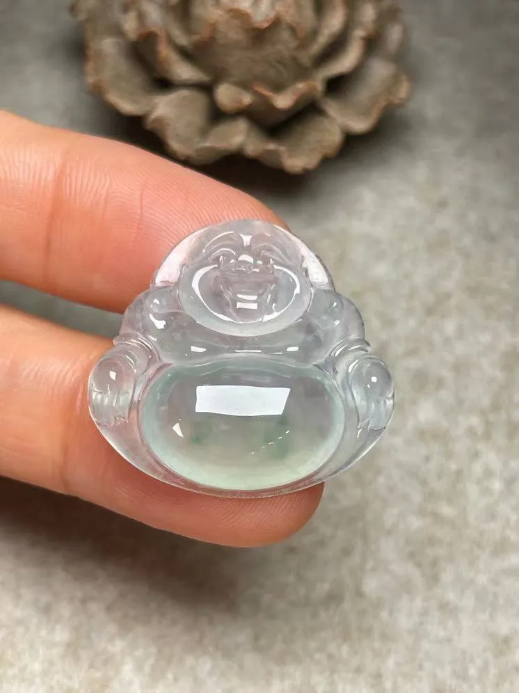 冰种飘花【佛公】吊坠，种水好，玉质细腻 ，卖相好‘.