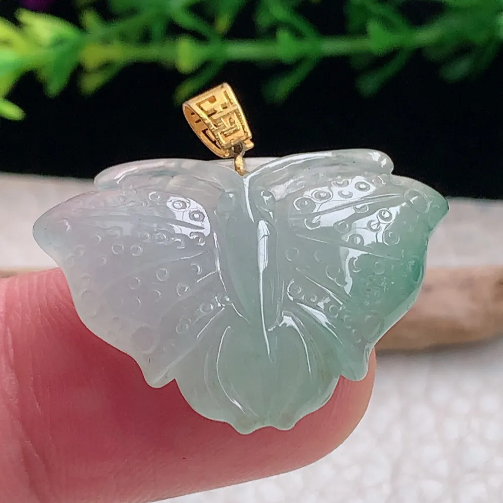 axm自然光22*30.5*7.8天然缅甸翡翠冰飘花蝴蝶 花仙子玉吊坠 玉挂件