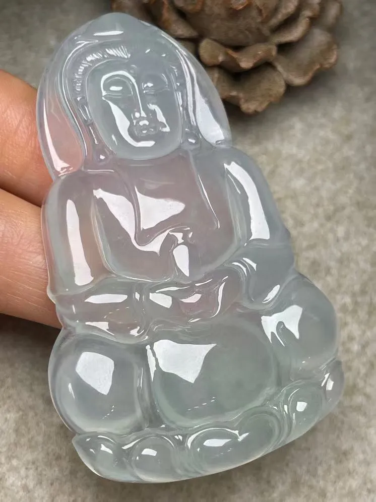 冰种【立体观音】吊坠，种水好，玉质细腻 ，卖相好