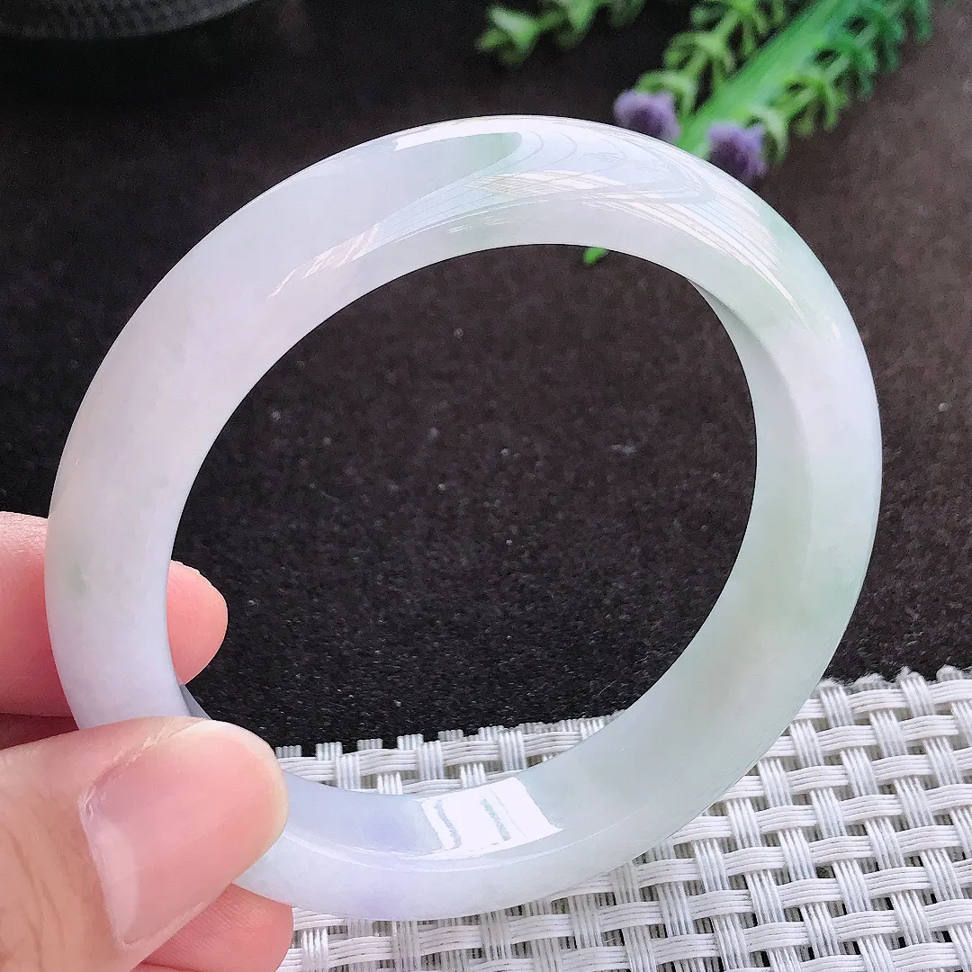 自然光55.5/12/8.6老坑秀气冰润飘花手镯宽边翡翠玉镯美人镯