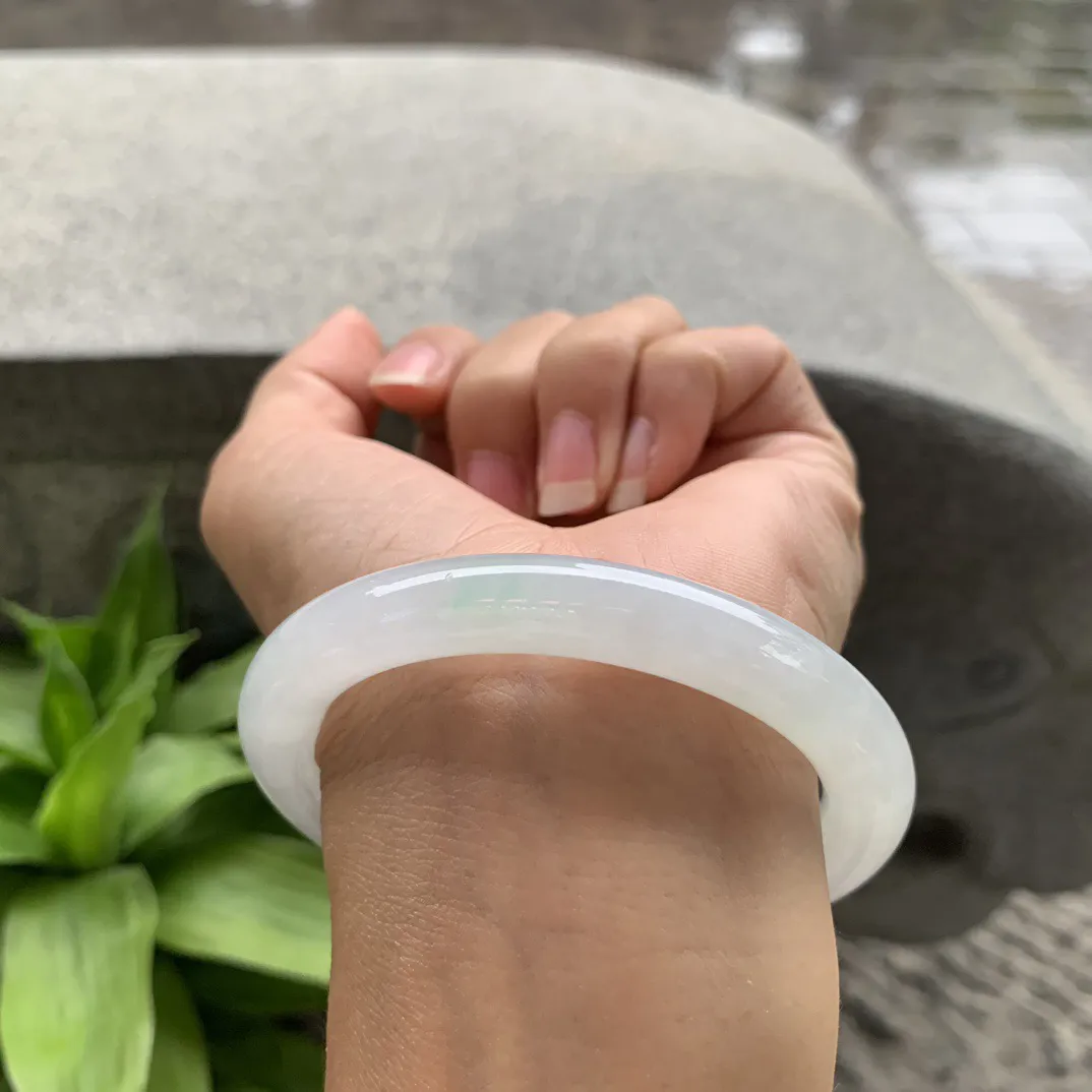 圈口56.8-9.2 【冰白圆条手镯】圆条56 57可戴