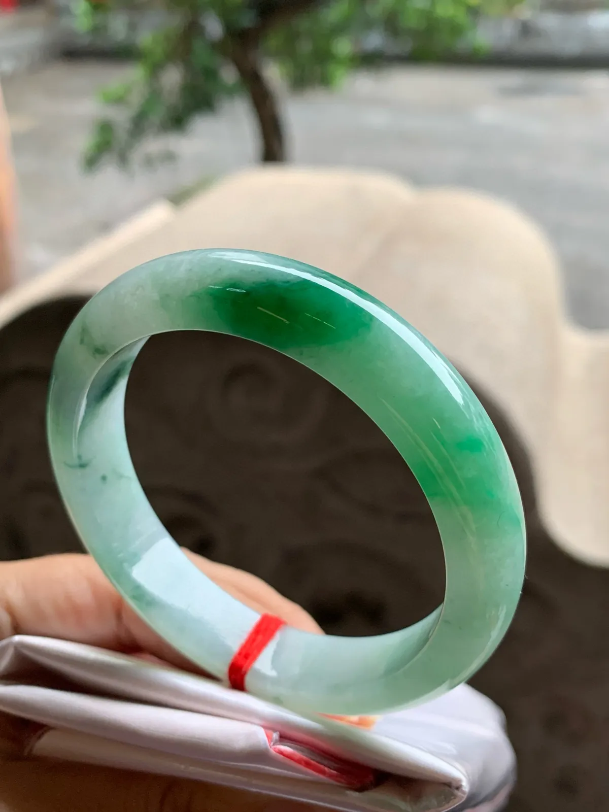 正圈冰糯翠绿 无瑕 尺寸:55.1/12/8 色好