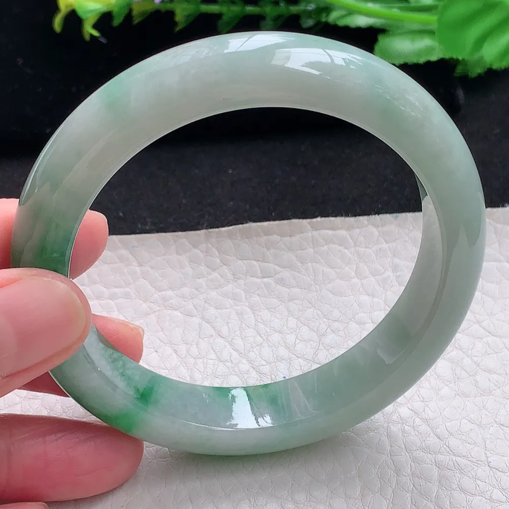 ll自然光59*12.8*9平安镯 天然缅甸翡翠a货辣绿大气宽边玉镯子 玉手环