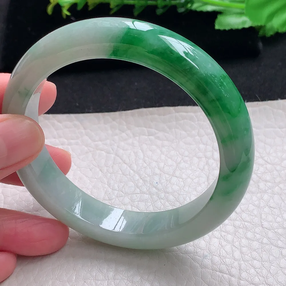 ll自然光59*12.8*9平安镯 天然缅甸翡翠a货辣绿大气宽边玉镯子 玉手环