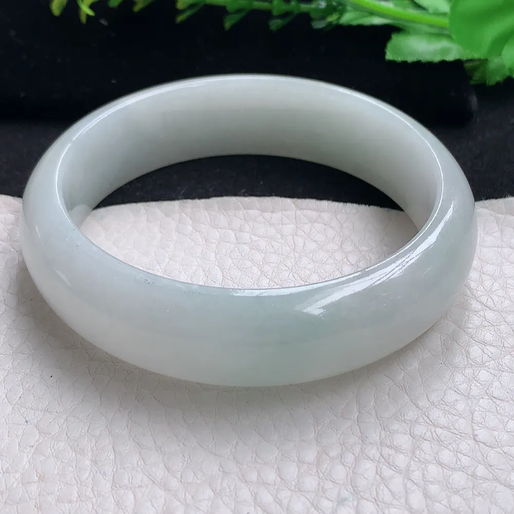 ll大圈口63*17.5*8.2轮胎镯 天然缅甸翡翠a货白月光大气宽边玉镯子 玉手环