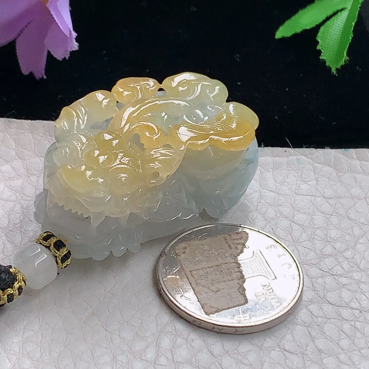 yl自然光43*25*19天然缅甸翡翠冰双彩招财貔貅 玉皮休玉吊坠 玉挂件口含金珠能动