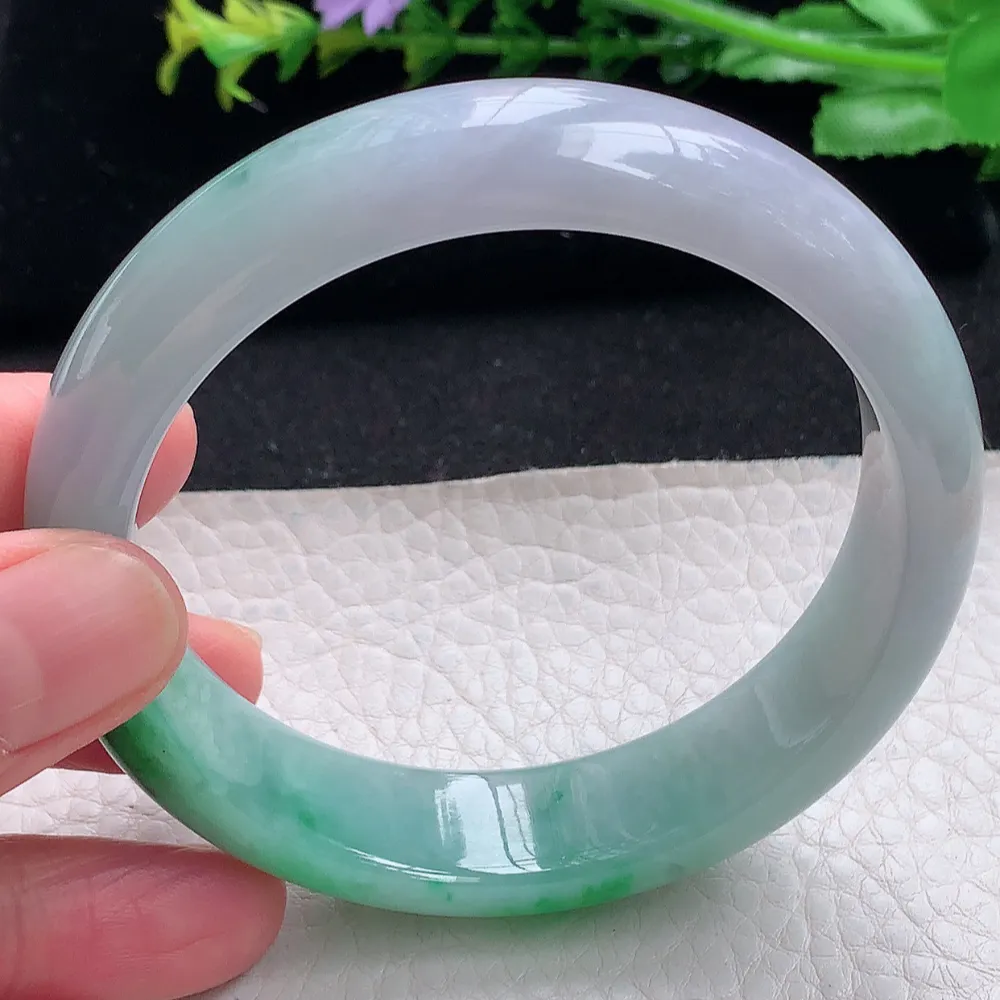 ll自然光59.5*15.2*8轮胎镯 天然缅甸翡翠a货辣绿宽边玉镯子 玉手环