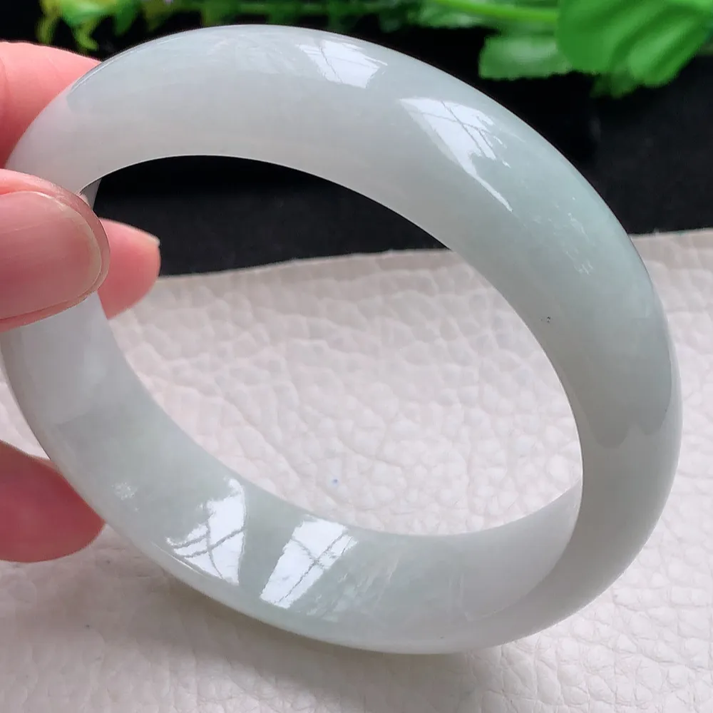 ll大圈口63*17.5*8.2轮胎镯 天然缅甸翡翠a货白月光大气宽边玉镯子 玉手环