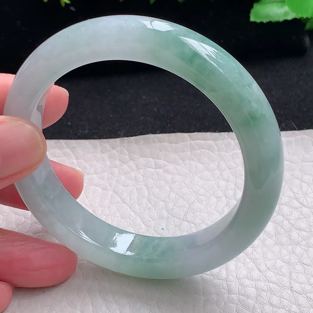 ll自然光55.5*11.7*8.5平安镯 天然缅甸翡翠a货冰飘花宽边玉镯子 玉手环