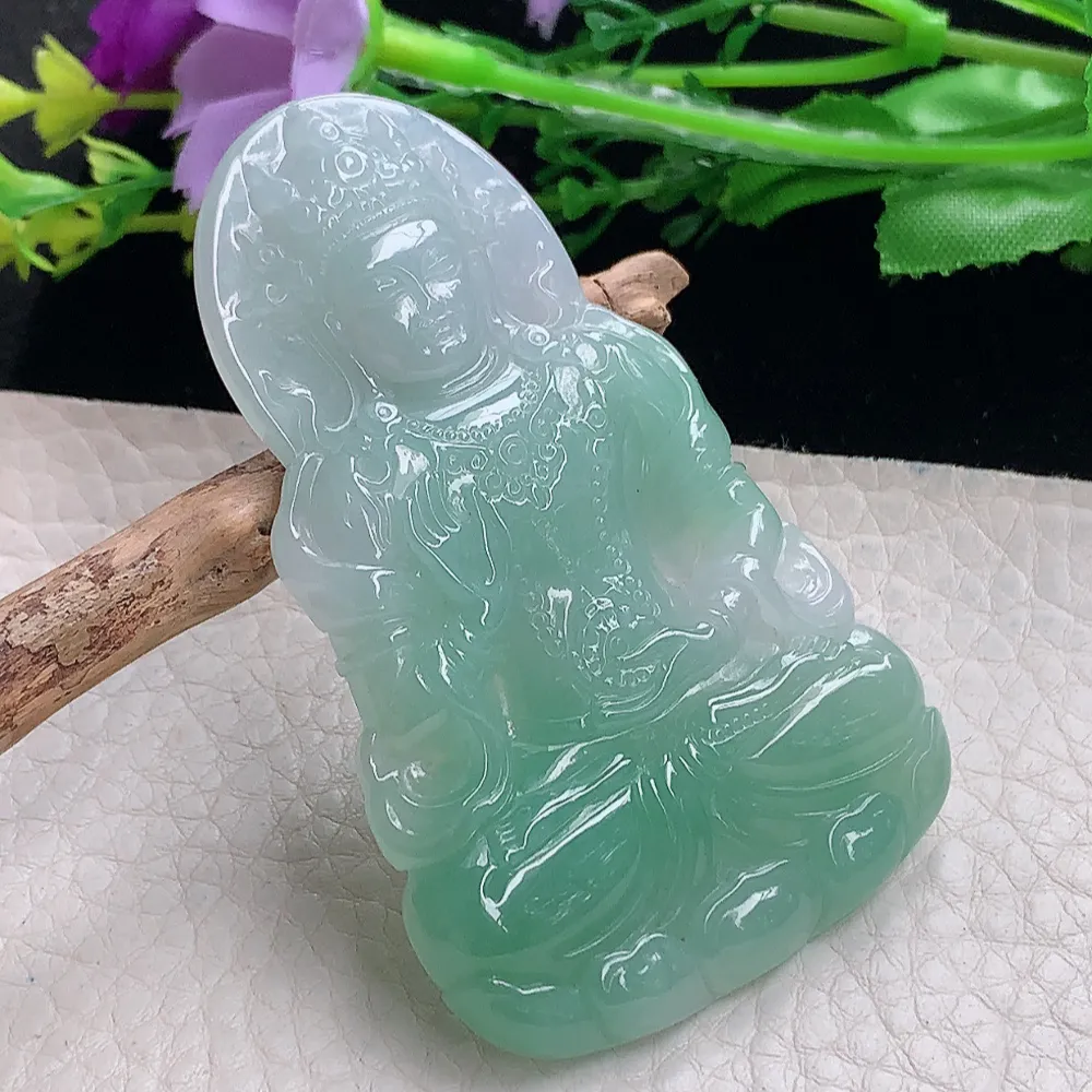 lz自然光68.8*43*6.5天然缅甸翡翠冰晴度母 玉观音玉吊坠 玉挂件