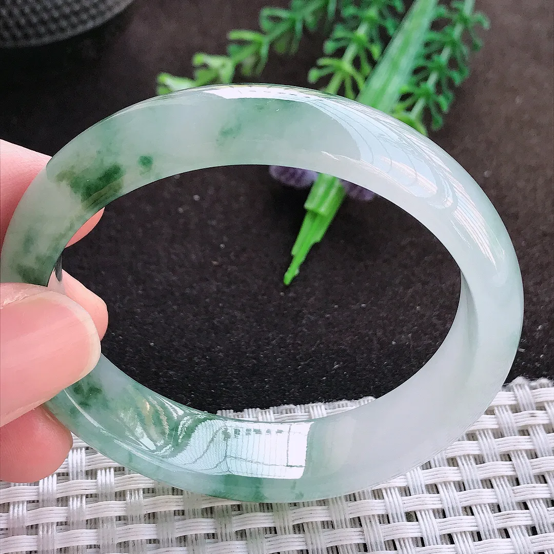 自然光54/47.8/14/7.2老坑冰透果冻胶冰飘花贵妃手镯翡翠玉镯美人镯