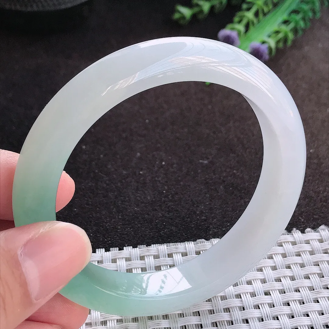 自然光57.5/12.3/8.7老坑冰胶果冻半山半水手镯宽边翡翠玉镯美人镯