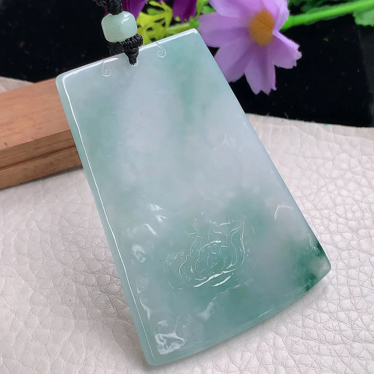 yl自然光65*48*6.3天然缅甸翡翠冰飘花千手观音 玉观音玉吊坠 玉挂件