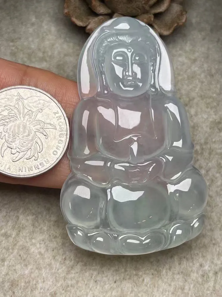 冰种【立体观音】吊坠，种水好，玉质细腻 ，卖相好