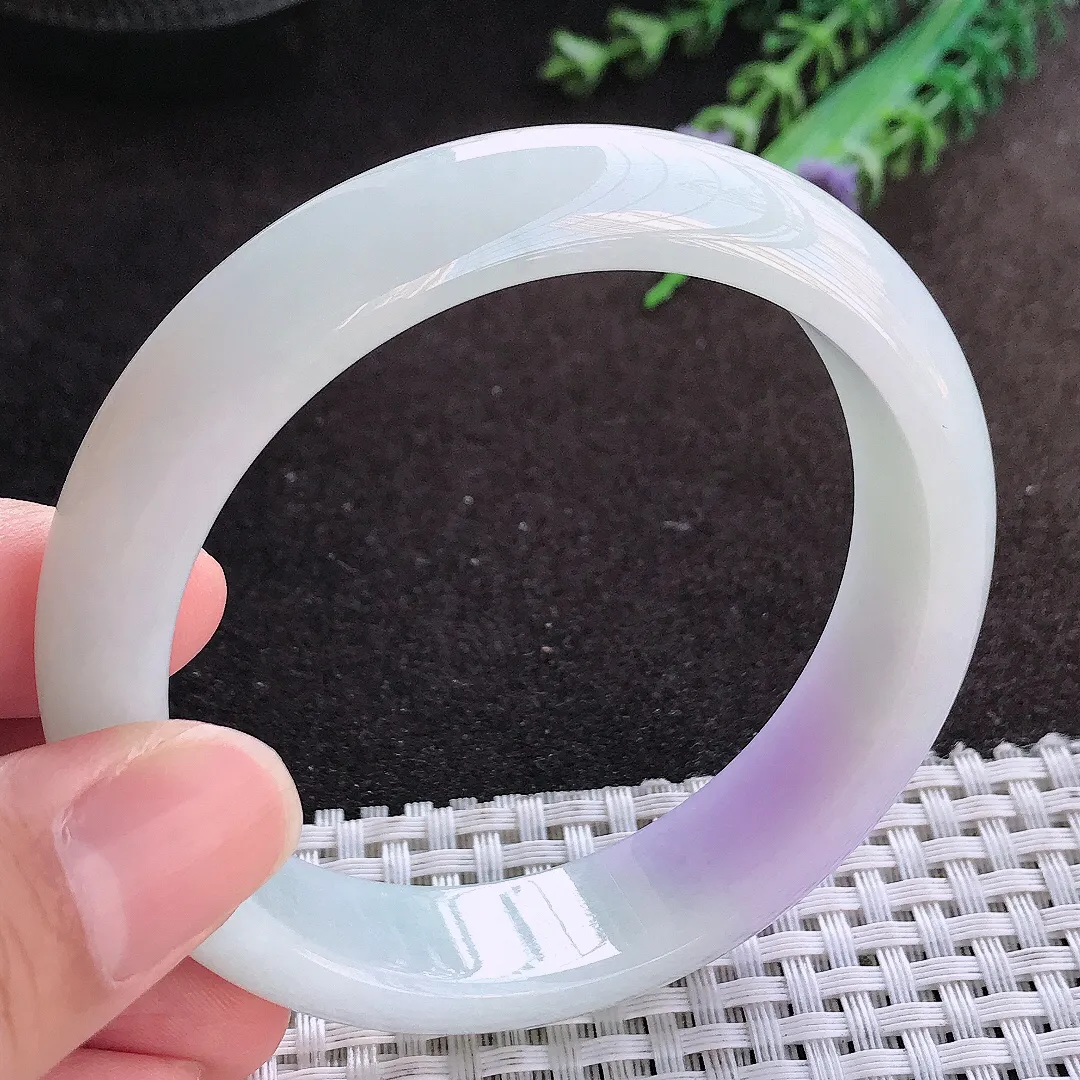 自然光58.5/14.6/8.2老坑精美冰润紫罗兰手镯宽边翡翠玉镯美人镯